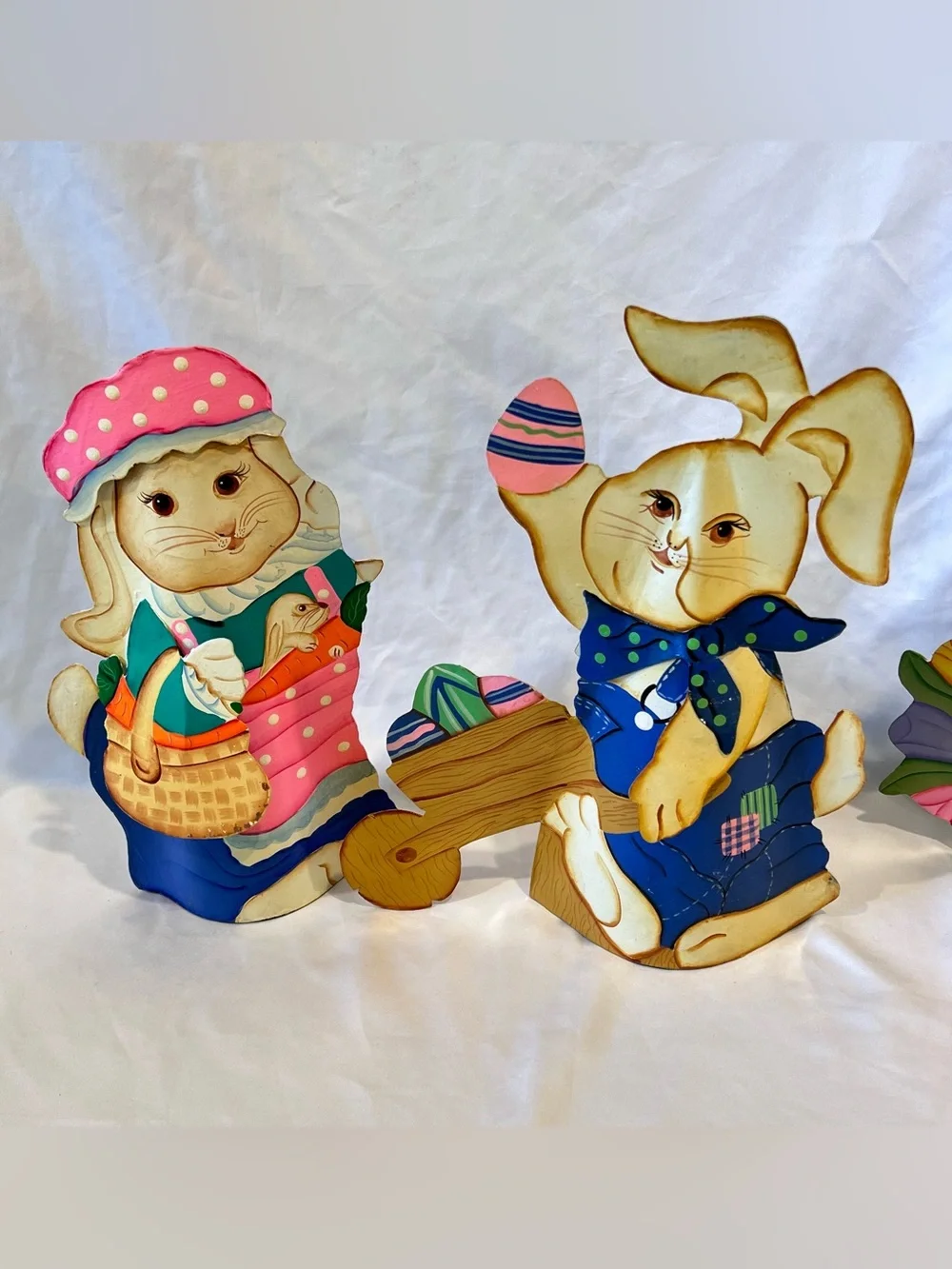 Vintage 1999 Easter Bunny Figurines Set of 4 Hand Painted Decor